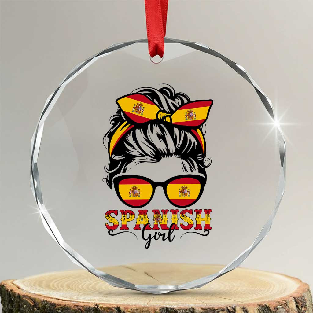 Espana Spain Messy Bun Girl Spanish Flag Crystal Glass Ornament TS14 Transparent Glass 3'' Circle Print Your Wear