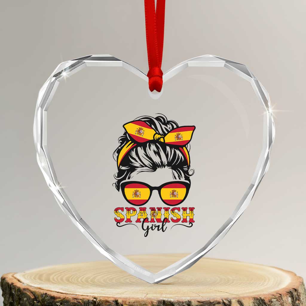 Espana Spain Messy Bun Girl Spanish Flag Heart Crystal Glass Ornament TS14 Transparent Glass 3'' Heart Print Your Wear