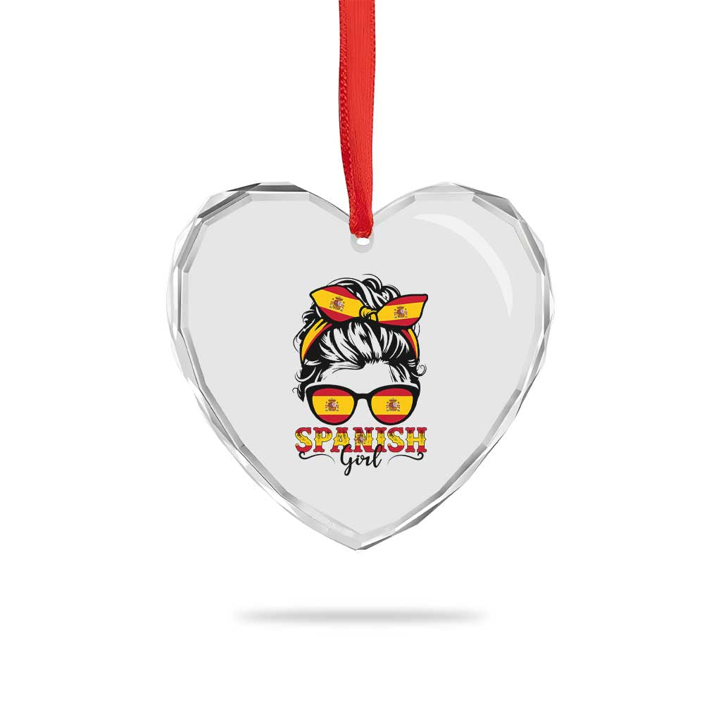 Espana Spain Messy Bun Girl Spanish Flag Heart Crystal Glass Ornament TS14 Print Your Wear