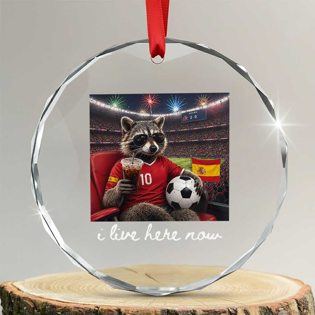 Espana Spain Soccer Football Fan Spanish Flag Crystal Glass Ornament Funny Raccoon I Live Here Now TS14 Transparent Glass 3'' Circle Print Your Wear