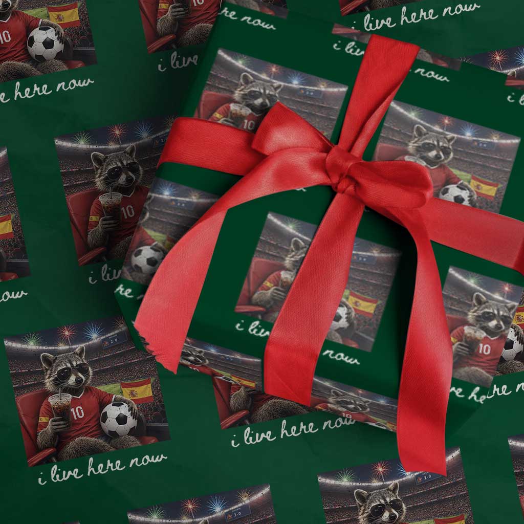 Espana Spain Soccer Football Fan Spanish Flag Wrapping Paper Roll Funny Raccoon I Live Here Now TS14 Green Print Your Wear