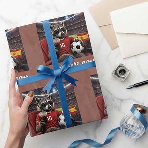 Espana Spain Soccer Football Fan Spanish Flag Wrapping Paper Roll Funny Raccoon I Live Here Now TS14 Mocha Print Your Wear