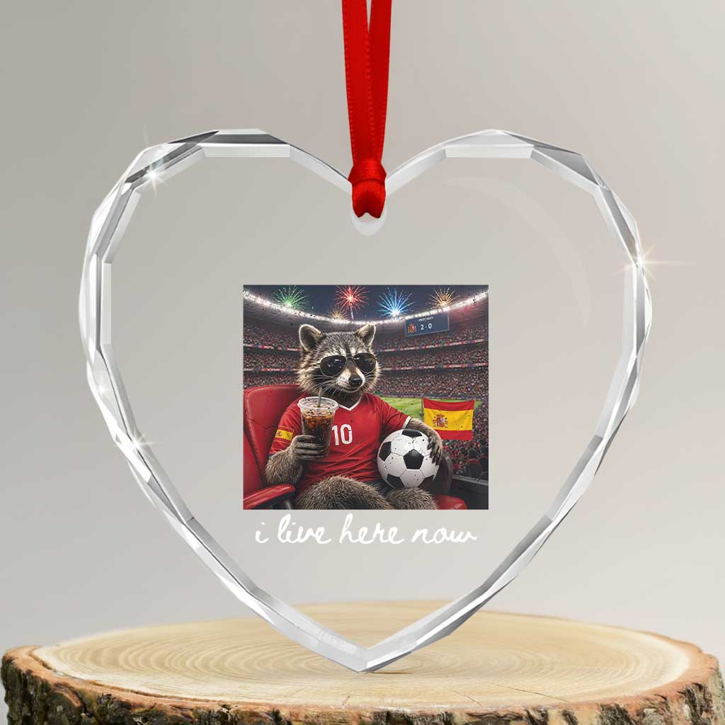 Espana Spain Soccer Football Fan Spanish Flag Heart Crystal Glass Ornament Funny Raccoon I Live Here Now TS14 Transparent Glass 3'' Heart Print Your Wear