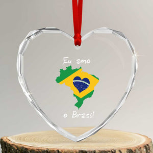 Eu Amo O Brasil Flag Map Heart Crystal Glass Ornament I Love Brazil Patriotic Heart Brazilian Pride