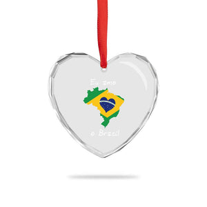 Eu Amo O Brasil Flag Map Heart Crystal Glass Ornament I Love Brazil Patriotic Heart Brazilian Pride
