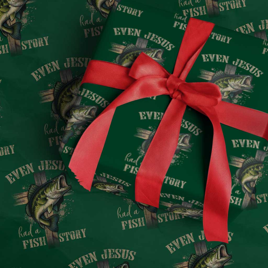 Even Jesus Had A Fish Story Wrapping Paper Roll Funny Fishermen Christian Cross TS11 Green Print Your Wear