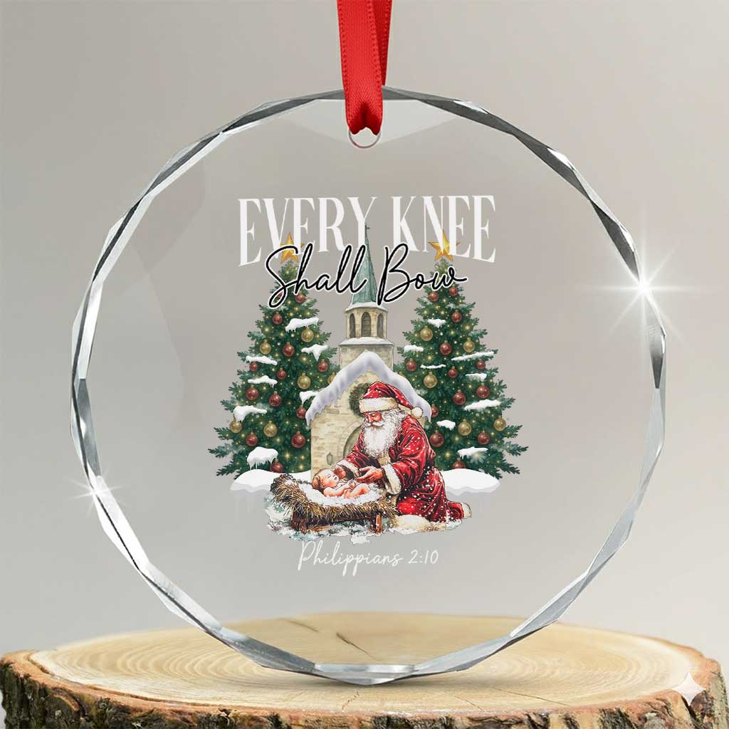 Every Knee Shall Bow Crystal Glass Ornament Nativity Scene Santa and Baby Jesus Christmas TS10 Transparent Glass 3'' Circle Print Your Wear