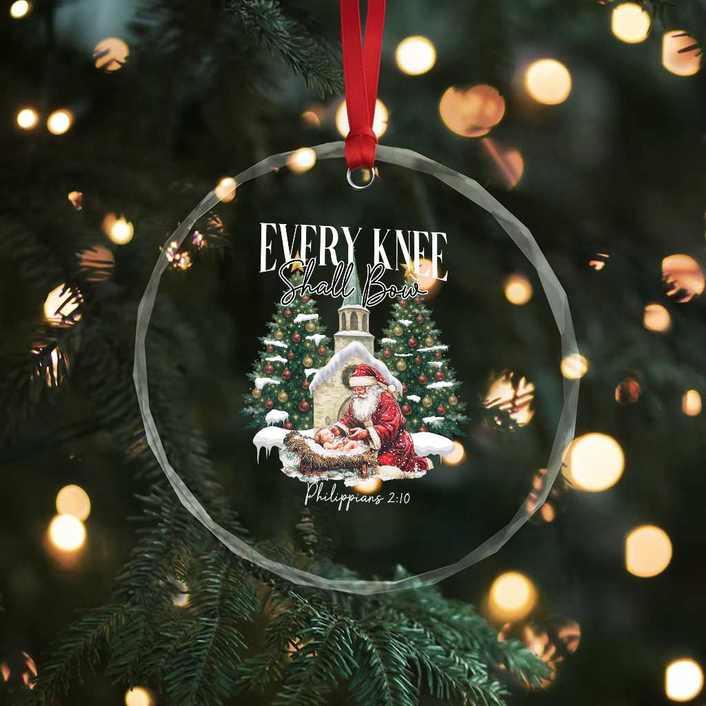 Every Knee Shall Bow Crystal Glass Ornament Nativity Scene Santa and Baby Jesus Christmas TS10 Print Your Wear