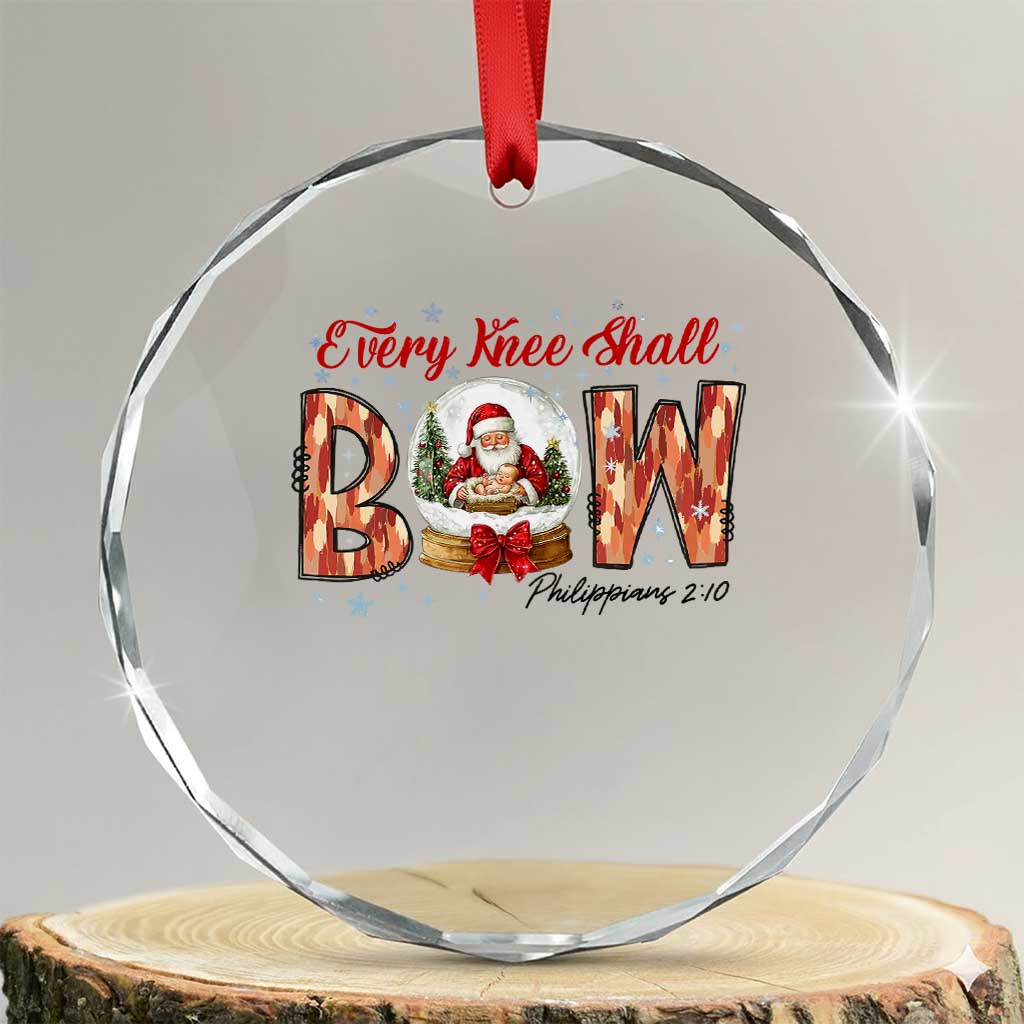 Every Knee Shall Bow Crystal Glass Ornament Santa Christmas Nativity Scene Bible Verse TS11 Transparent Glass 3'' Circle Print Your Wear