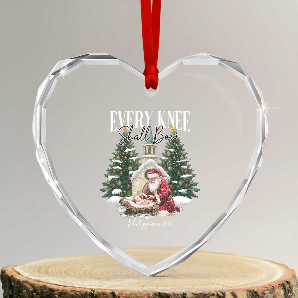 Every Knee Shall Bow Heart Crystal Glass Ornament Nativity Scene Santa and Baby Jesus Christmas TS10 Transparent Glass 3'' Heart Print Your Wear