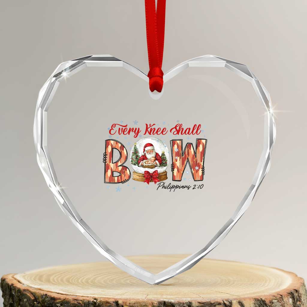Every Knee Shall Bow Heart Crystal Glass Ornament Santa Christmas Nativity Scene Bible Verse TS11 Transparent Glass 3'' Heart Print Your Wear