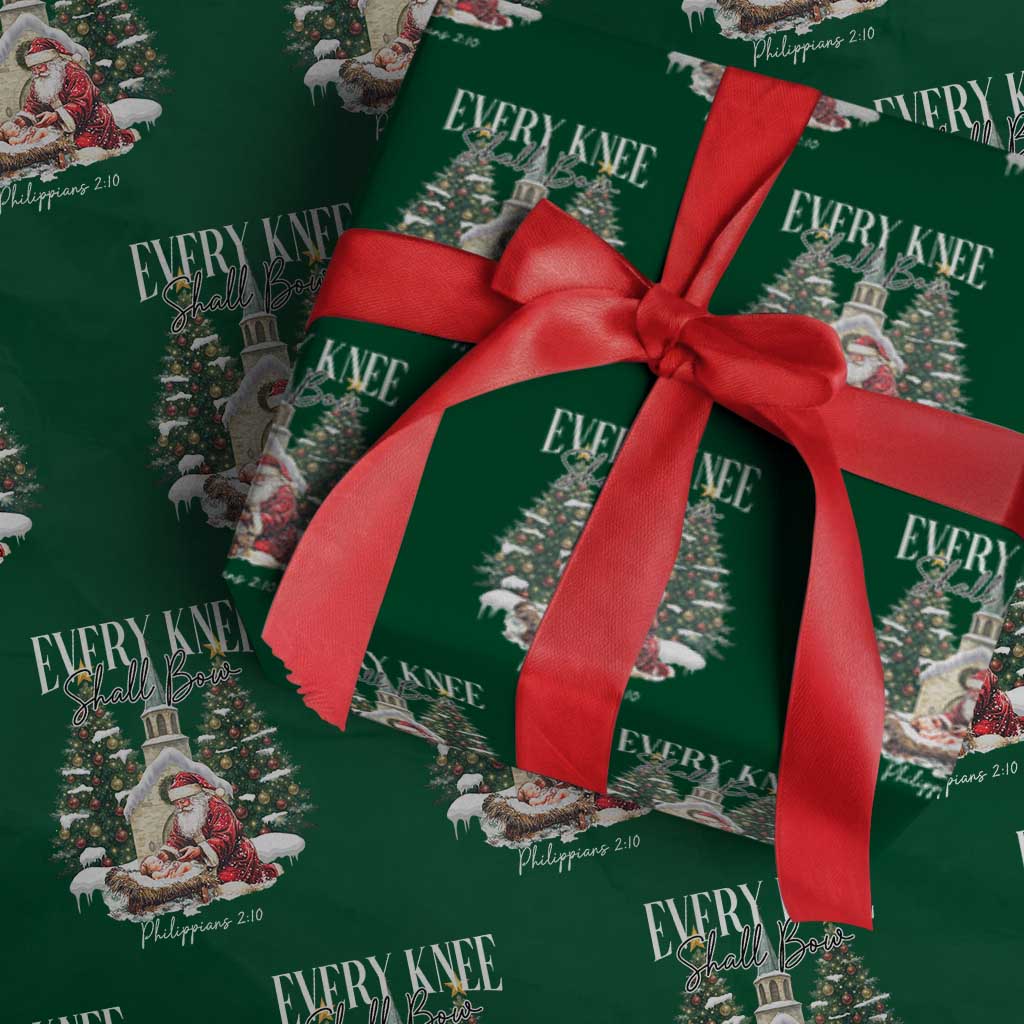 Every Knee Shall Bow Wrapping Paper Roll Nativity Scene Santa and Baby Jesus Christmas TS10 Green Print Your Wear