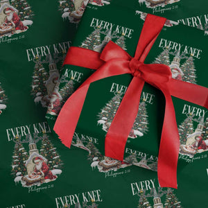 Every Knee Shall Bow Wrapping Paper Roll Nativity Scene Santa and Baby Jesus Christmas TS10 Green Print Your Wear
