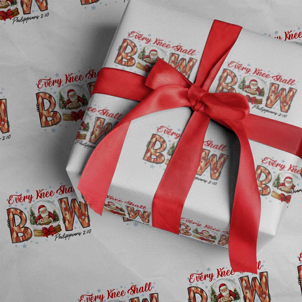 Every Knee Shall Bow Wrapping Paper Roll Santa Christmas Nativity Scene Bible Verse TS11 White Print Your Wear