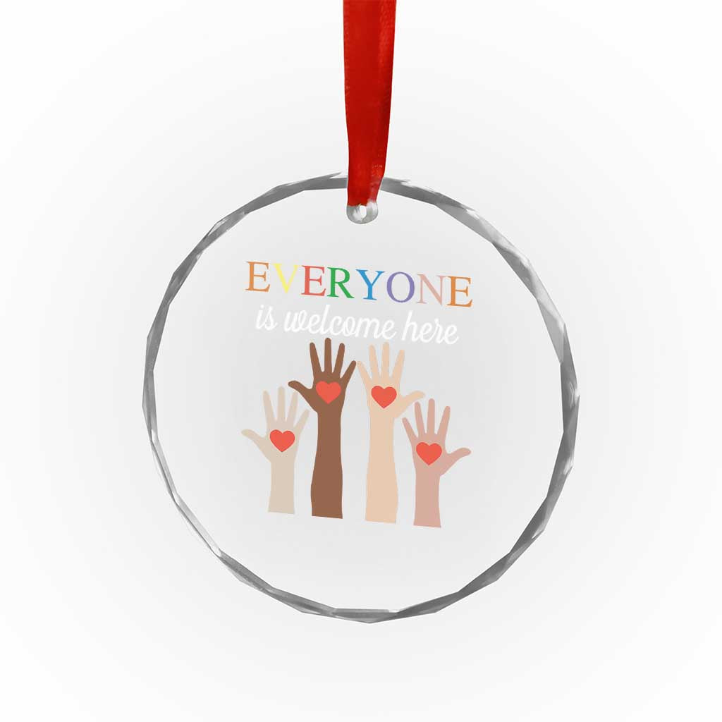 Everyone Is Welcome Here Crystal Glass Ornament Equality Fist Hands Hearts TS02 Print Your Wear