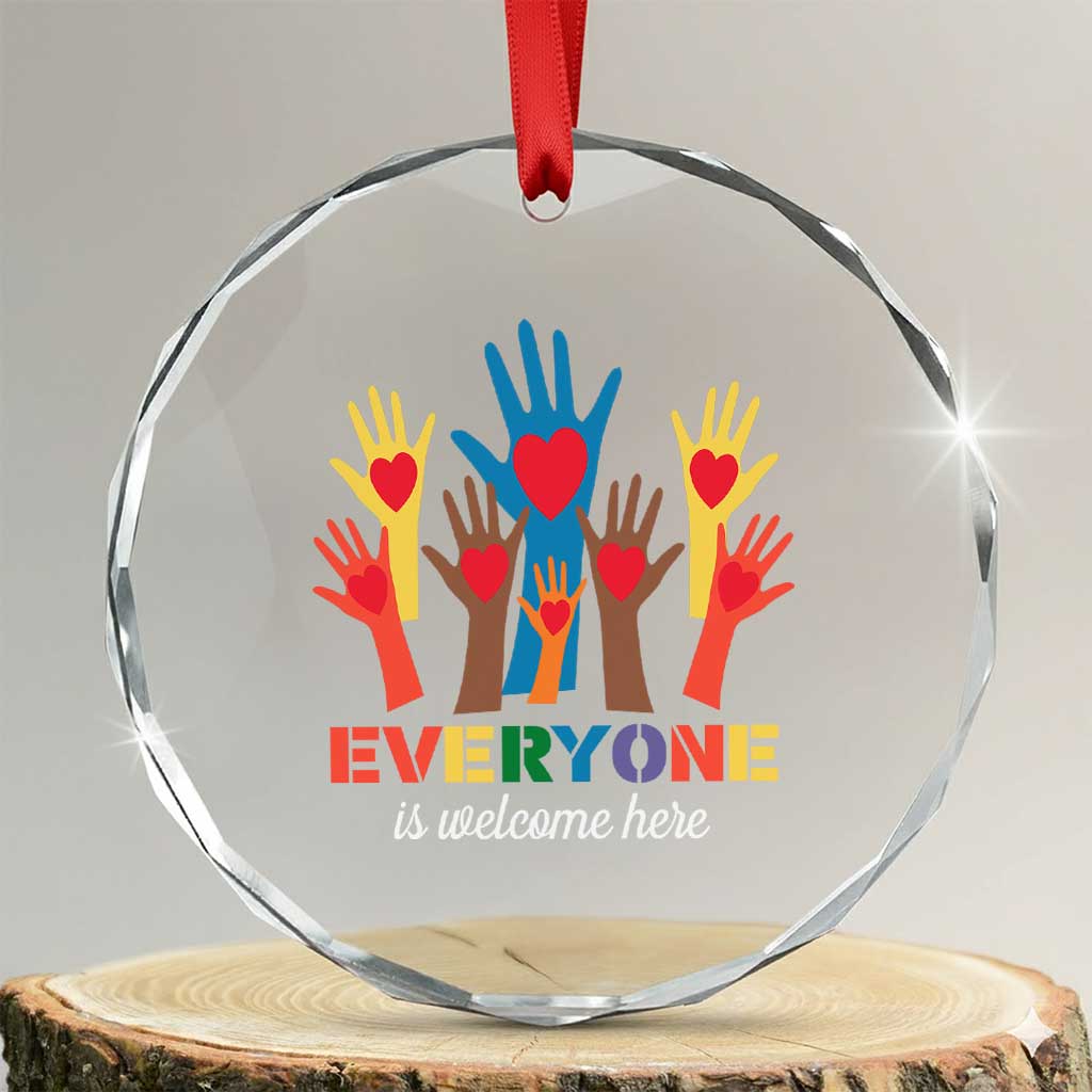 Everyone Is Welcome Here Crystal Glass Ornament Equality Rainbow Fist Hands TS02 Transparent Glass 3'' Circle Print Your Wear