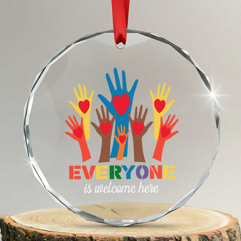 Everyone Is Welcome Here Crystal Glass Ornament Equality Rainbow Fist Hands TS02 Transparent Glass 3'' Circle Print Your Wear