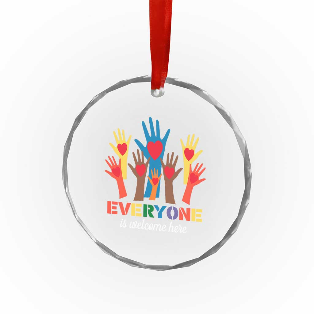 Everyone Is Welcome Here Crystal Glass Ornament Equality Rainbow Fist Hands TS02 Print Your Wear