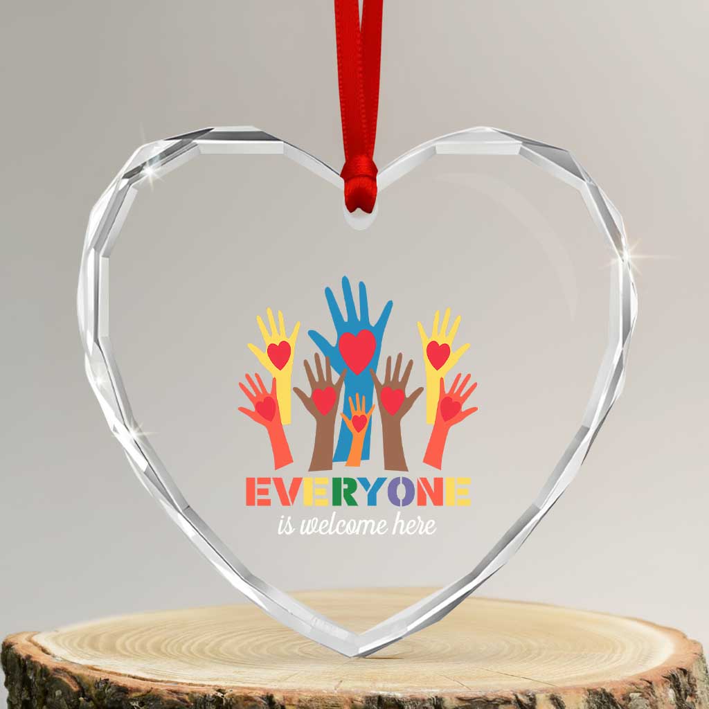 Everyone Is Welcome Here Heart Crystal Glass Ornament Equality Rainbow Fist Hands TS02 Transparent Glass 3'' Heart Print Your Wear