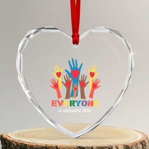 Everyone Is Welcome Here Heart Crystal Glass Ornament Equality Rainbow Fist Hands TS02 Transparent Glass 3'' Heart Print Your Wear