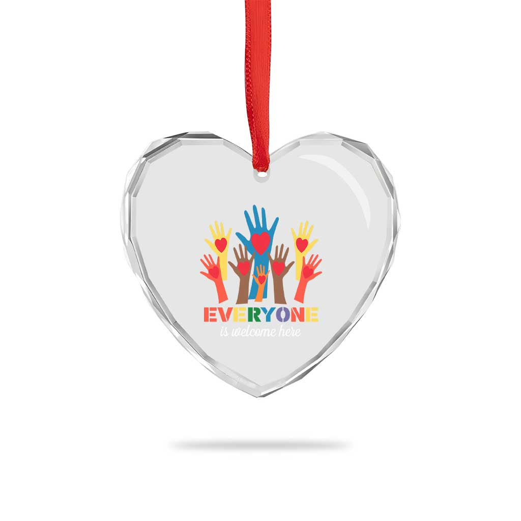 Everyone Is Welcome Here Heart Crystal Glass Ornament Equality Rainbow Fist Hands TS02 Print Your Wear