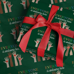 Everyone Is Welcome Here Wrapping Paper Roll Equality Fist Hands Hearts TS02 Green Print Your Wear