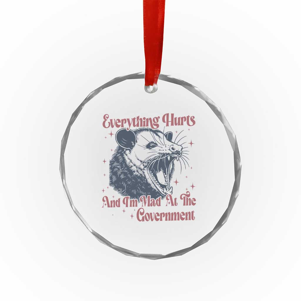 Everything Hurts And I Am Mad At The Government Crystal Glass Ornament Funny Burnout Possum TS11 Print Your Wear