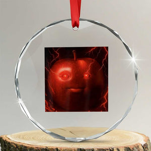 Evil Freaky Apple Meme Crystal Glass Ornament Creepy Dark AI Fruit Face With Glowing Eyes TS02 Transparent Glass 3'' Circle Print Your Wear