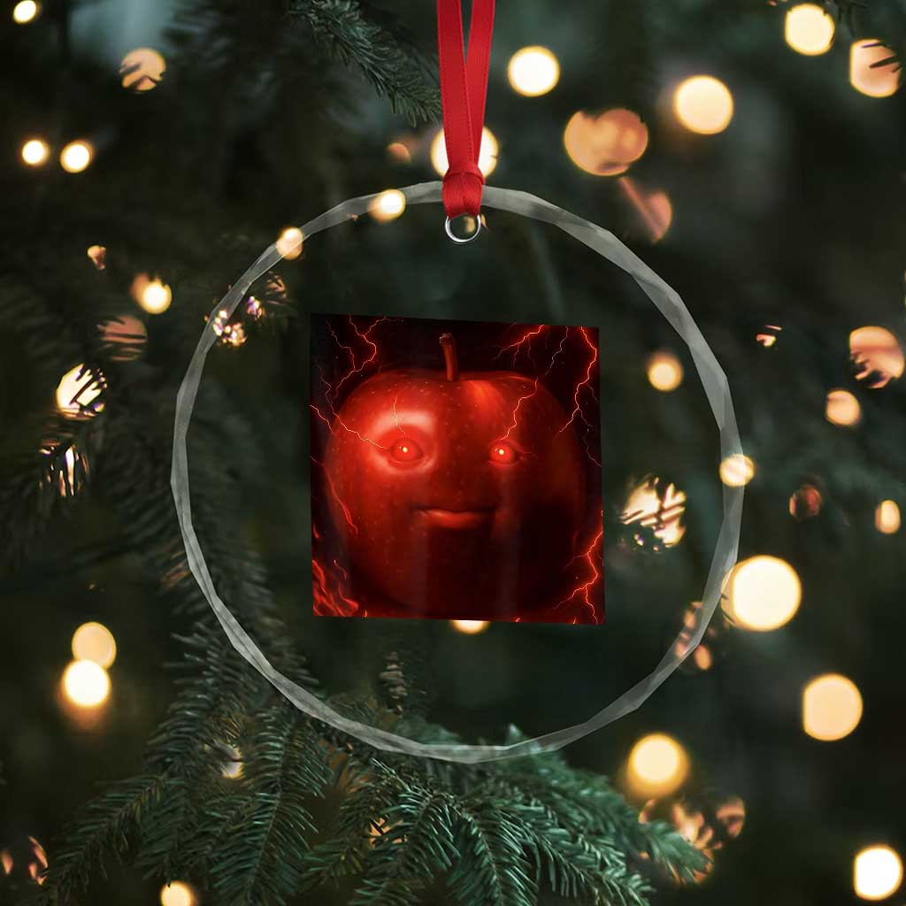 Evil Freaky Apple Meme Crystal Glass Ornament Creepy Dark AI Fruit Face With Glowing Eyes TS02 Print Your Wear