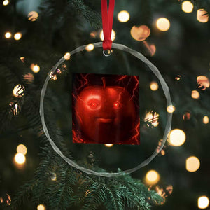 Evil Freaky Apple Meme Crystal Glass Ornament Creepy Dark AI Fruit Face With Glowing Eyes TS02 Print Your Wear