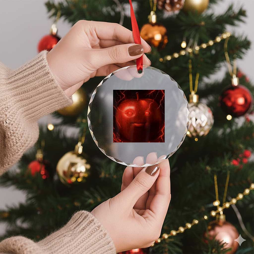 Evil Freaky Apple Meme Crystal Glass Ornament Creepy Dark AI Fruit Face With Glowing Eyes TS02 Print Your Wear