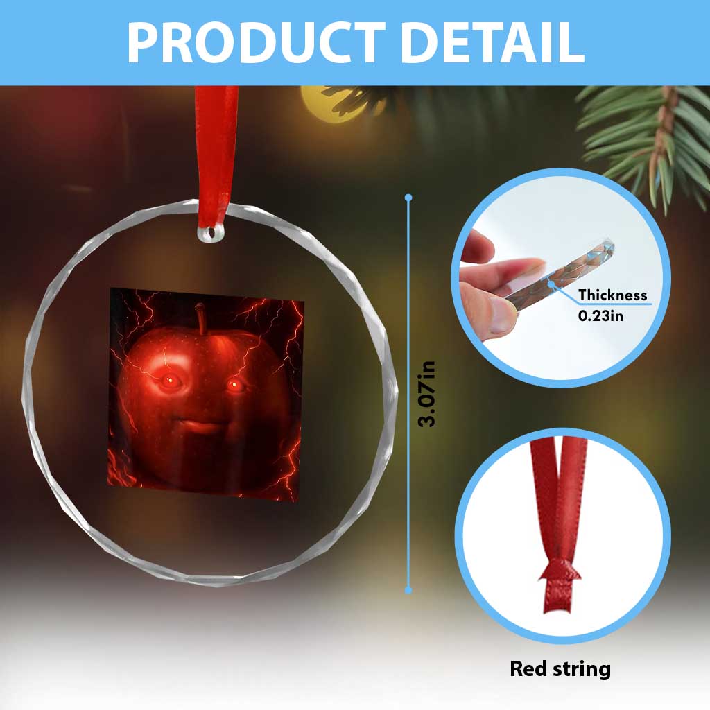 Evil Freaky Apple Meme Crystal Glass Ornament Creepy Dark AI Fruit Face With Glowing Eyes TS02 Print Your Wear