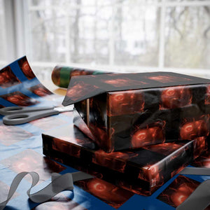 Evil Freaky Apple Meme Wrapping Paper Roll Creepy Dark AI Fruit Face With Glowing Eyes TS02 Black Print Your Wear