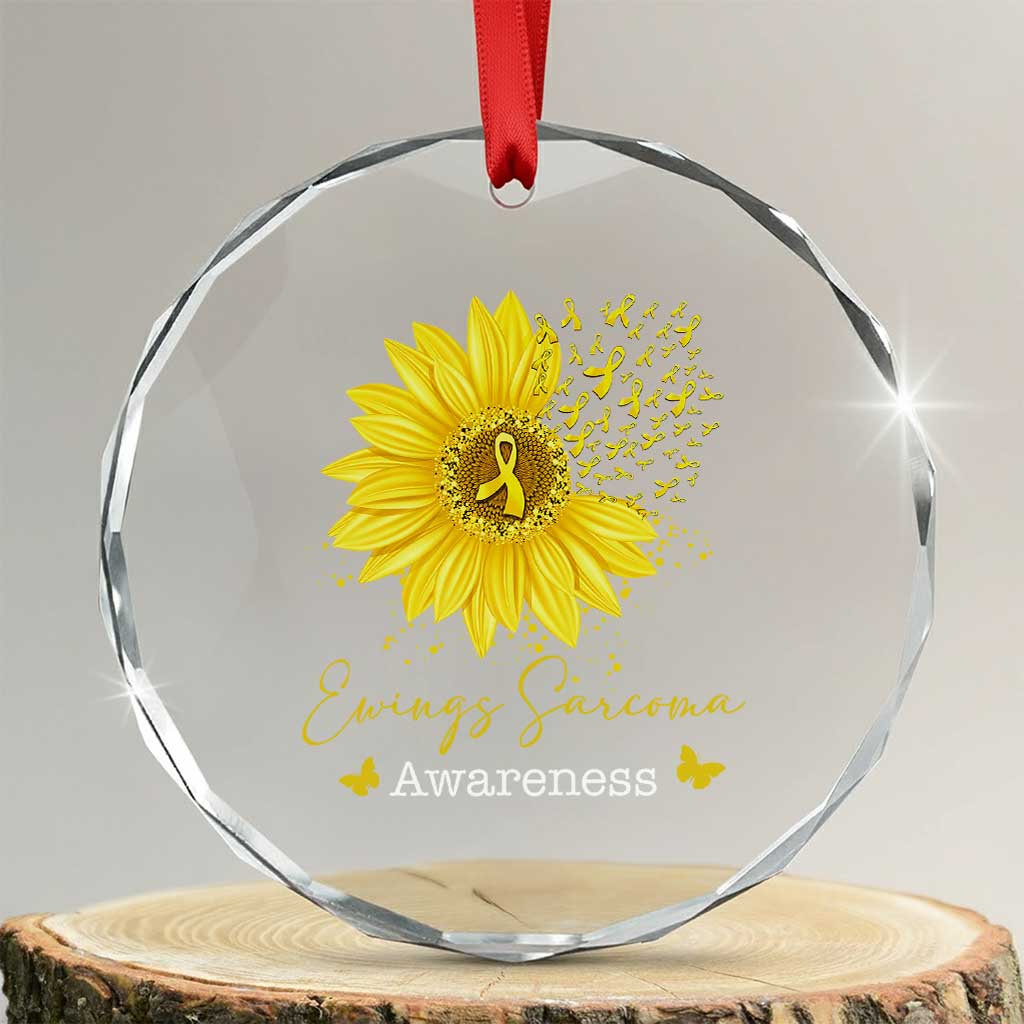 Ewings Sarcoma Awareness Crystal Glass Ornament Yellow Flower Petal Ribbons Sunflower TS11 Transparent Glass 3'' Circle Print Your Wear