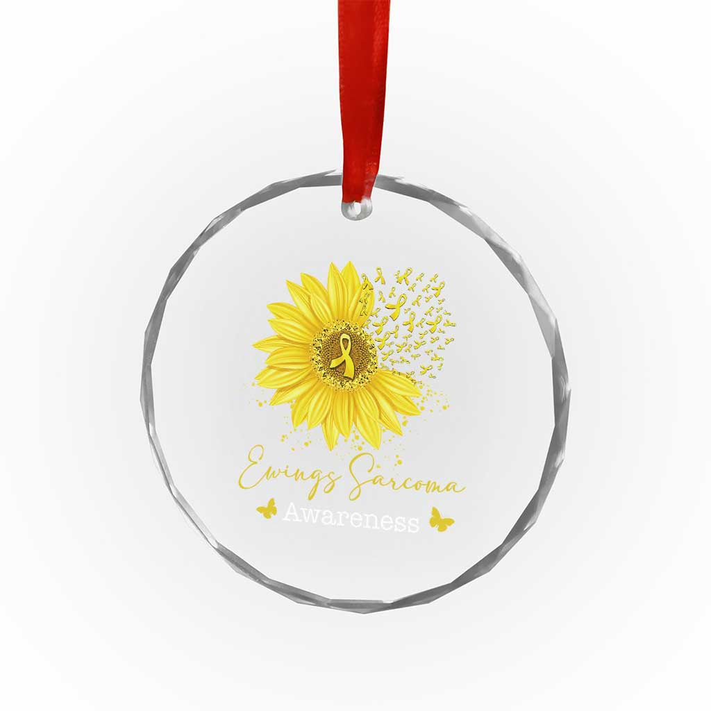 Ewings Sarcoma Awareness Crystal Glass Ornament Yellow Flower Petal Ribbons Sunflower