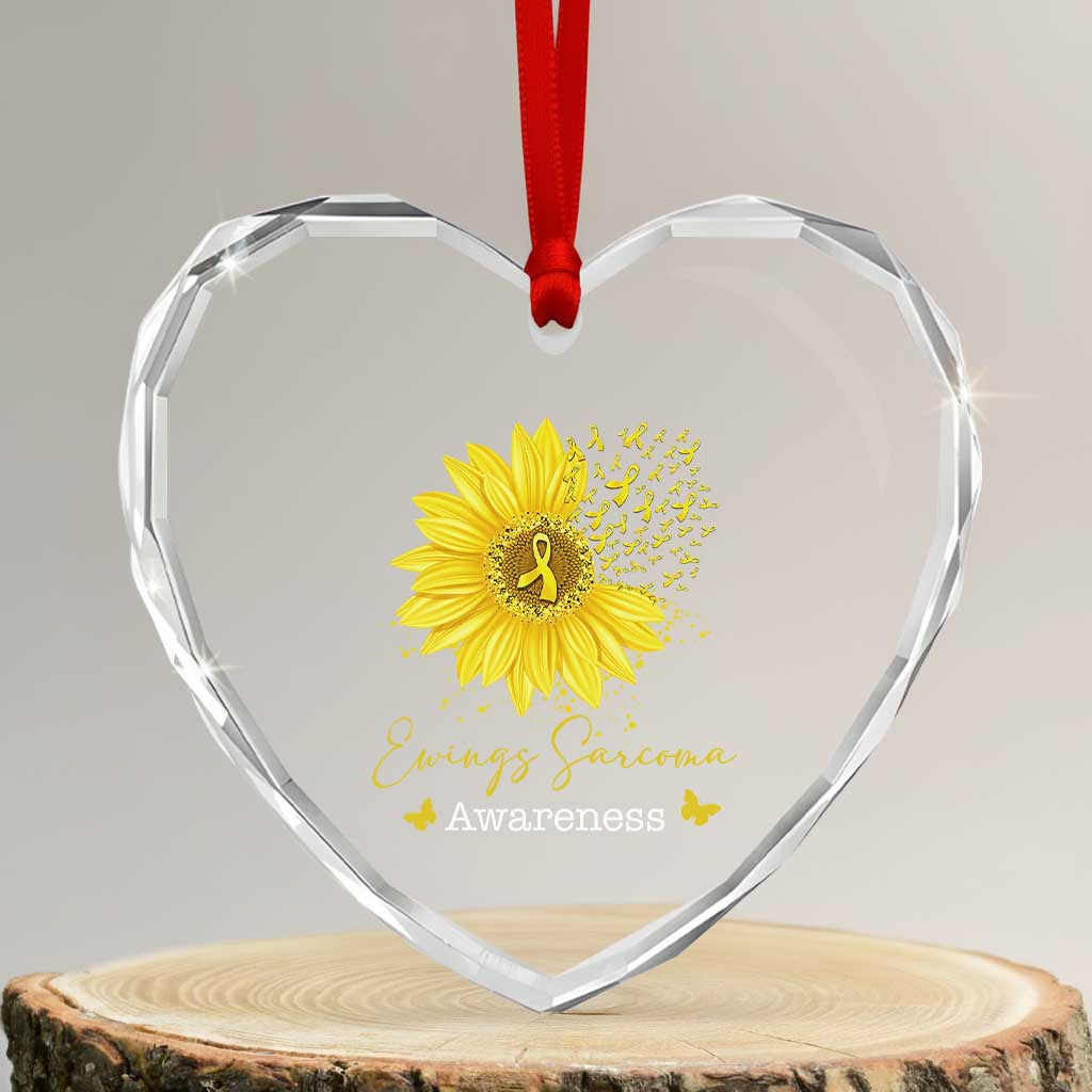 Ewings Sarcoma Awareness Heart Crystal Glass Ornament Yellow Flower Petal Ribbons Sunflower TS11 Transparent Glass 3'' Heart Print Your Wear
