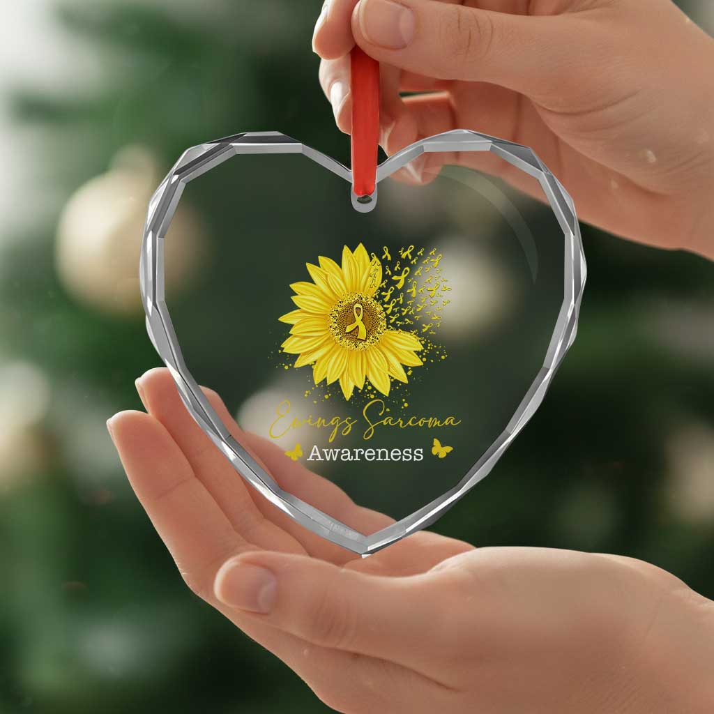 Ewings Sarcoma Awareness Heart Crystal Glass Ornament Yellow Flower Petal Ribbons Sunflower TS11 Print Your Wear
