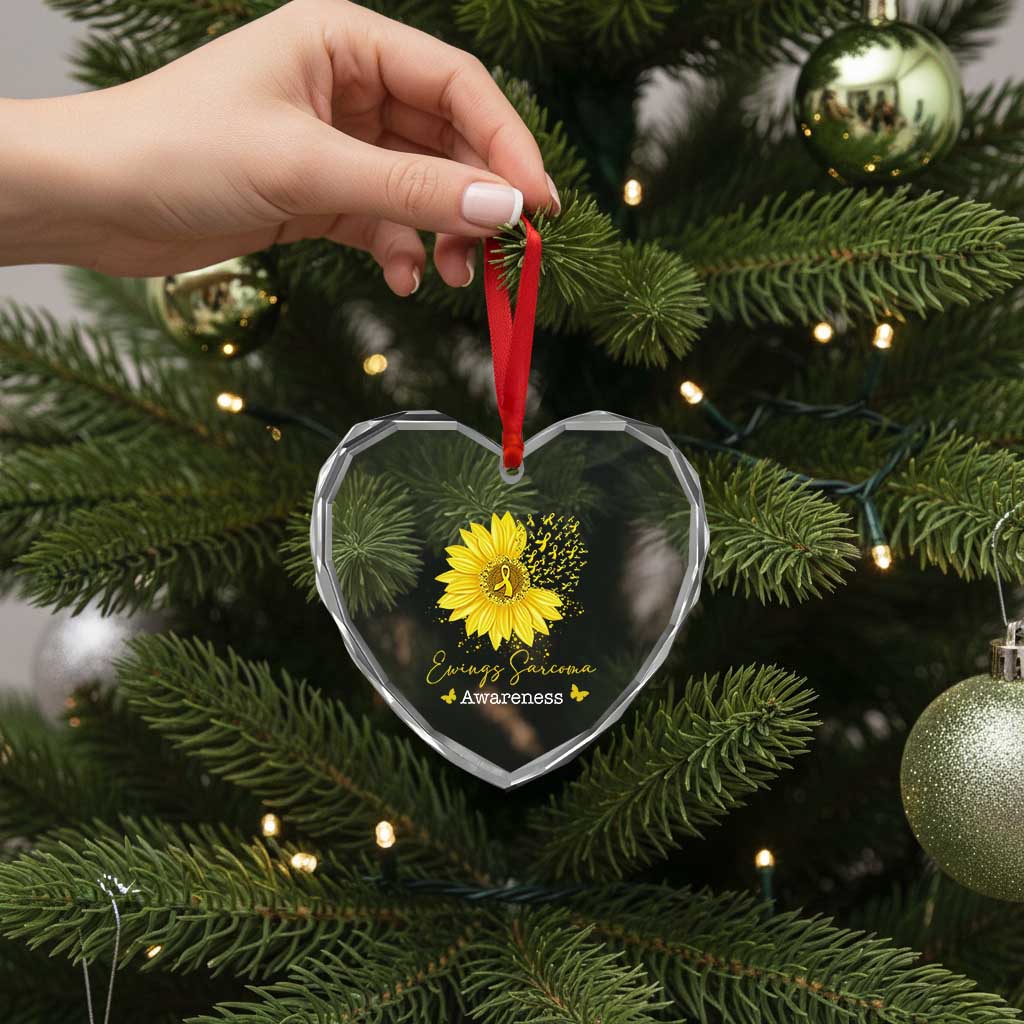 Ewings Sarcoma Awareness Heart Crystal Glass Ornament Yellow Flower Petal Ribbons Sunflower TS11 Print Your Wear
