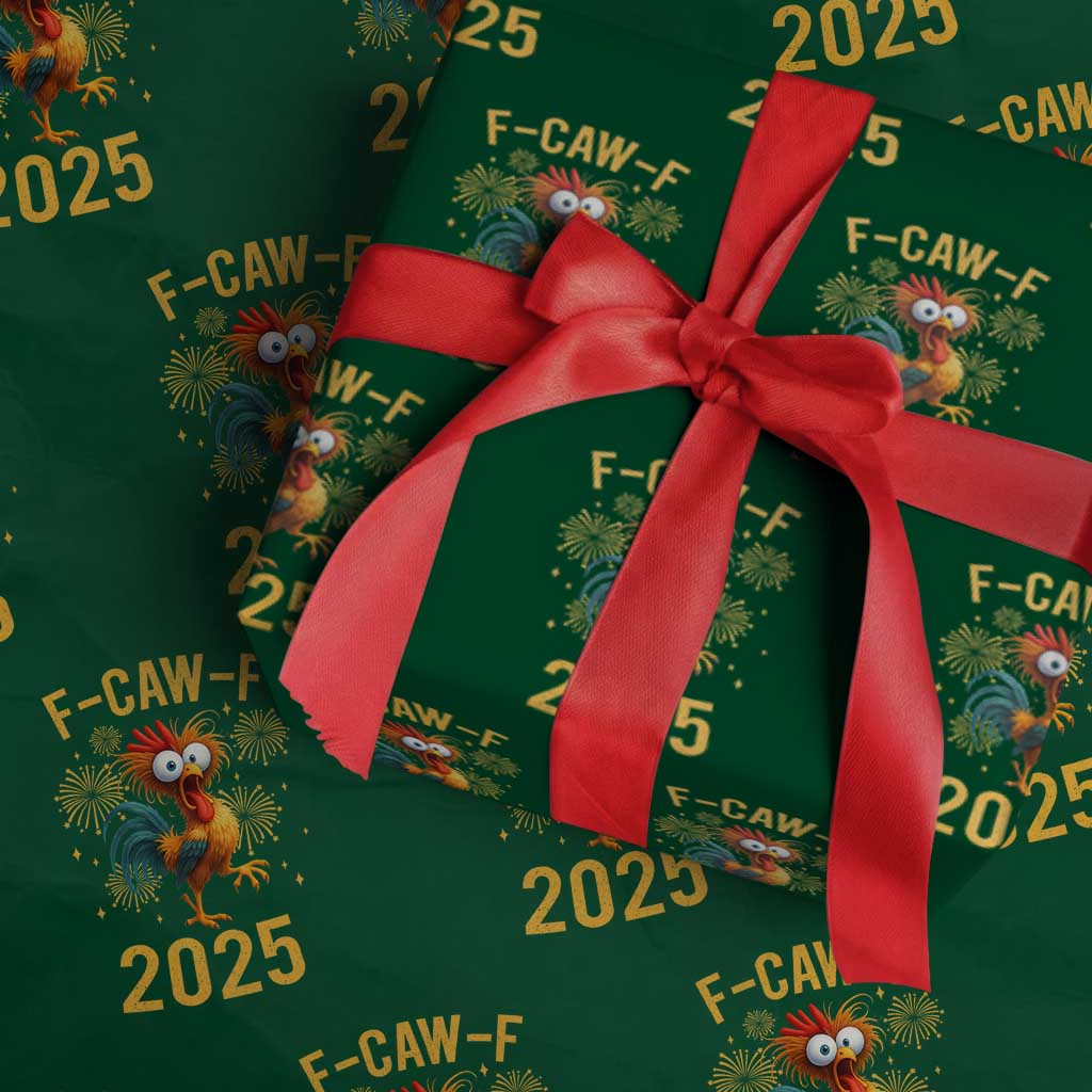 F Caw F 2025 Happy New Year 2026 Wrapping Paper Roll Funny Chicken Rooster TS11 Green Print Your Wear