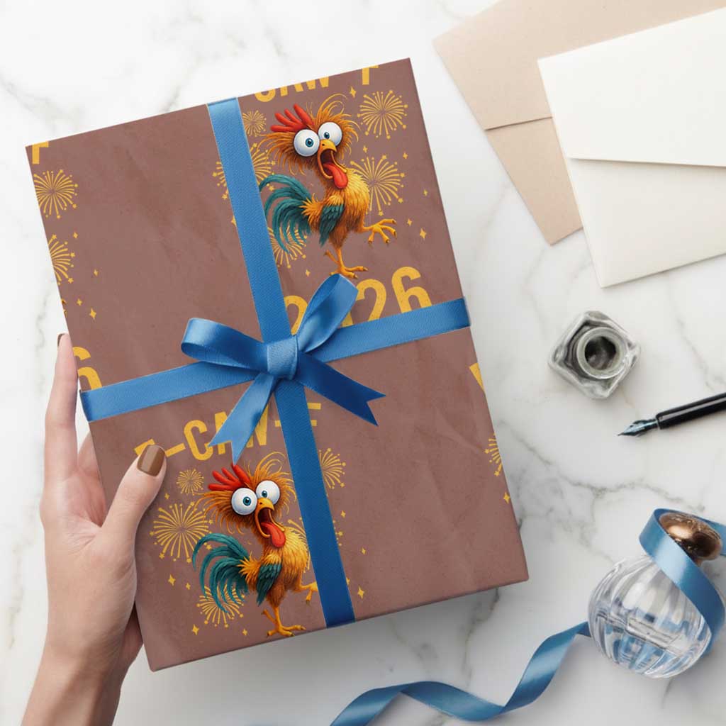 F Caw F 2026 Happy New Year Wrapping Paper Roll Funny Chicken Rooster TS11 Mocha Print Your Wear