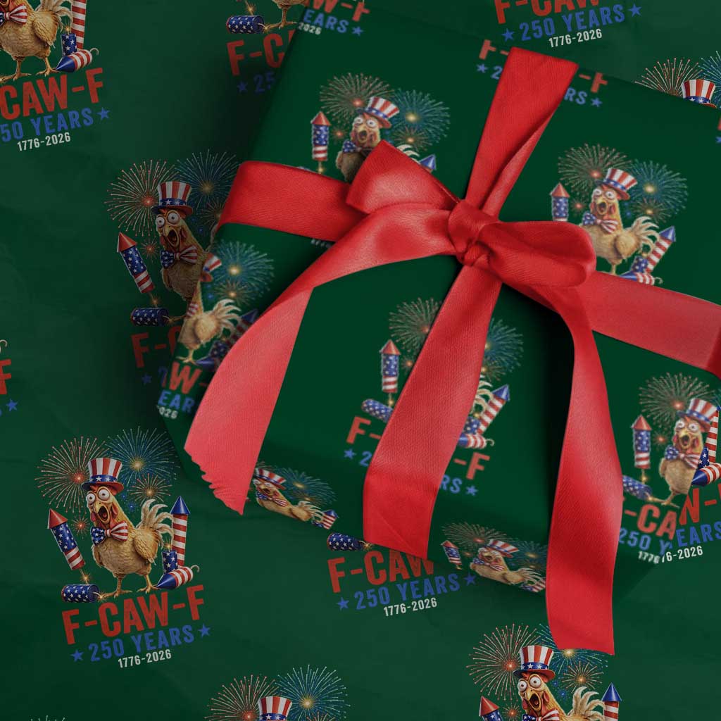 F Caw F 250 Years 1776 2026 Wrapping Paper Roll Funny Patriotic Rooster Meme Fireworks TS11 Green Print Your Wear