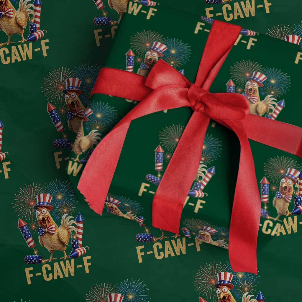 F Caw F 4th of July Wrapping Paper Roll Funny Rooster Meme American Flag Fireworks