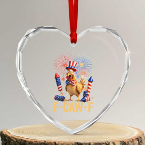 F Caw F 4th of July Heart Crystal Glass Ornament Funny Rooster Meme American Flag Fireworks