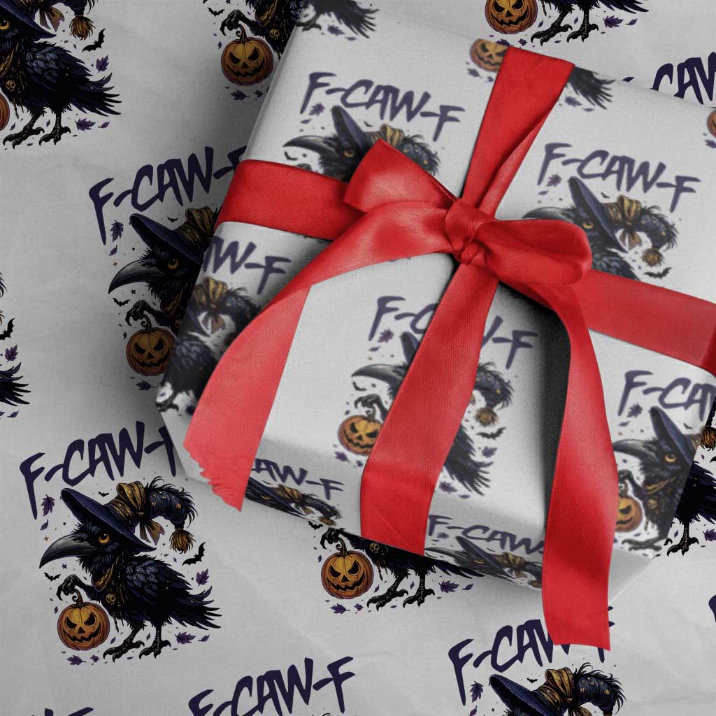 F Caw F Black Crow Halloween Meme Wrapping Paper Roll TS14 White Print Your Wear
