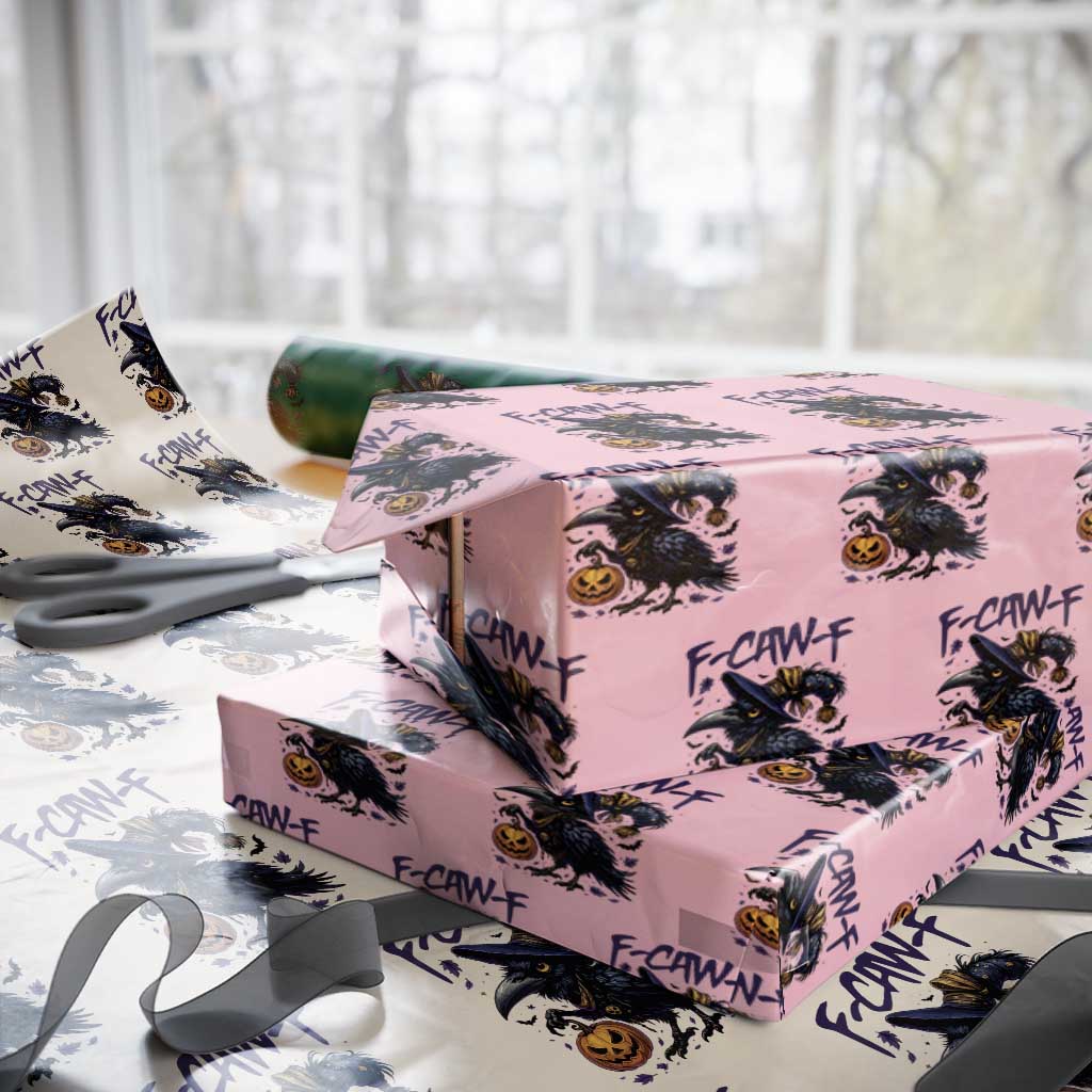 F Caw F Black Crow Halloween Meme Wrapping Paper Roll TS14 Light Pink Print Your Wear