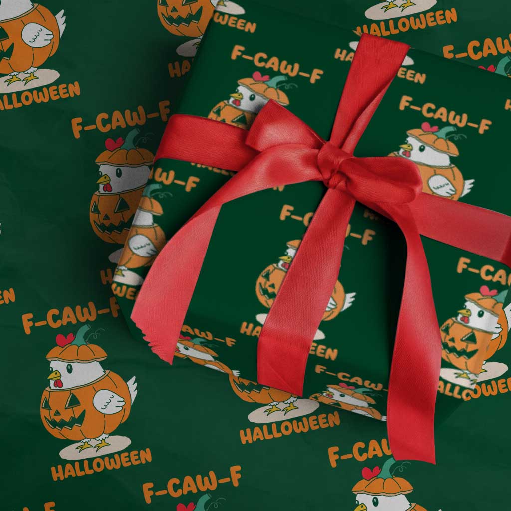 F Caw F Chicken Cute Halloween Costume Wrapping Paper Roll Funny Jack O LAttern Poultry Meme Fall Vibes TS02 Green Print Your Wear