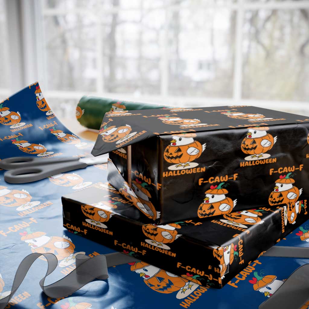 F Caw F Chicken Cute Halloween Costume Wrapping Paper Roll Funny Jack O LAttern Poultry Meme Fall Vibes TS02 Black Print Your Wear