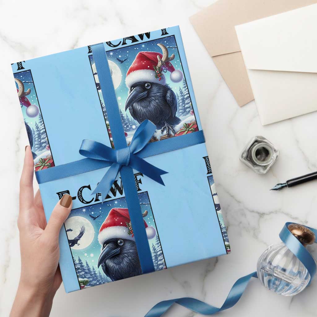 F Caw F Christmas Raven Wrapping Paper Roll Funny Bird Lover Gift TS12 Light Blue Print Your Wear
