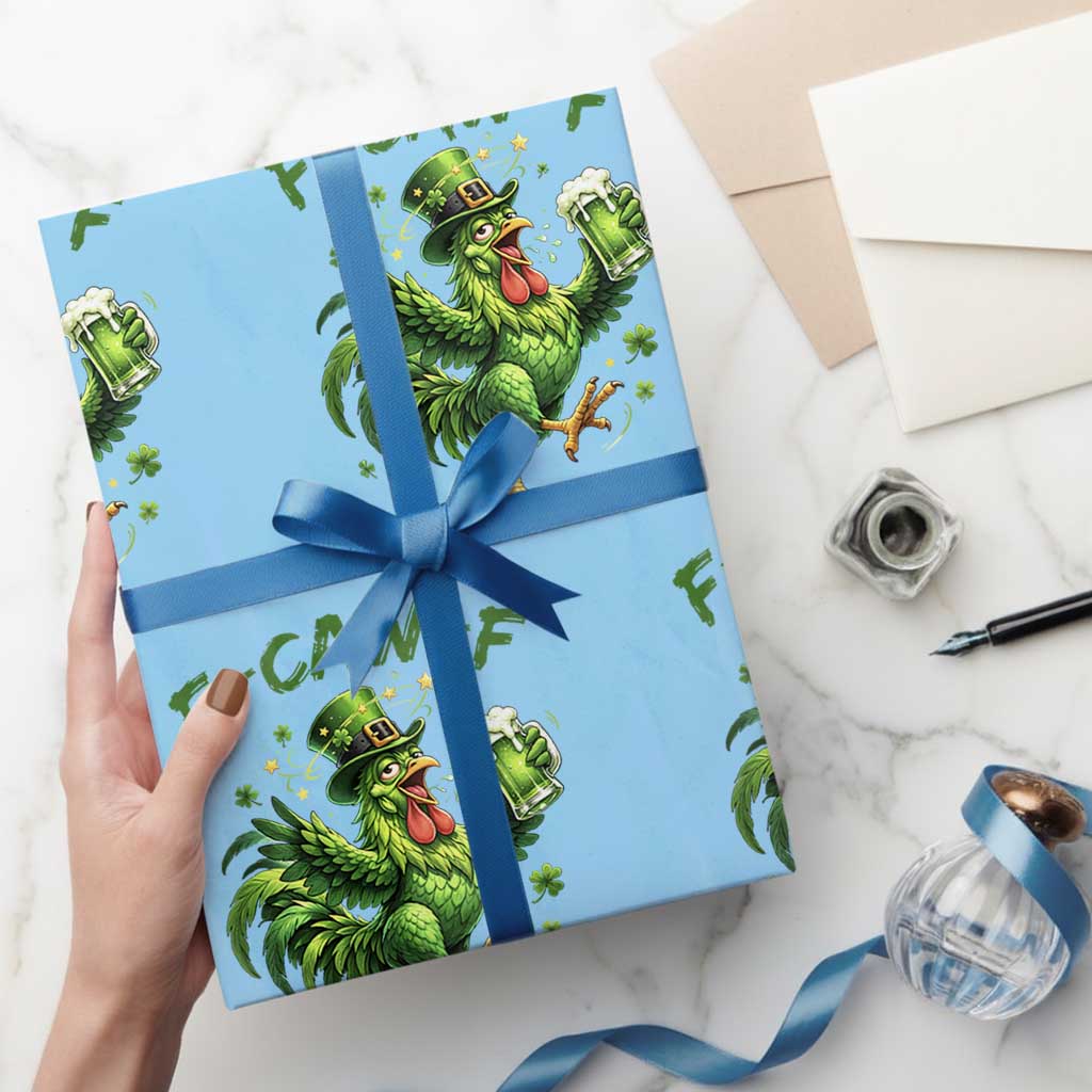 F Caw F Drunk Irish Chicken Wrapping Paper Roll Funny St Patricks Day Gift TS12 Light Blue Print Your Wear