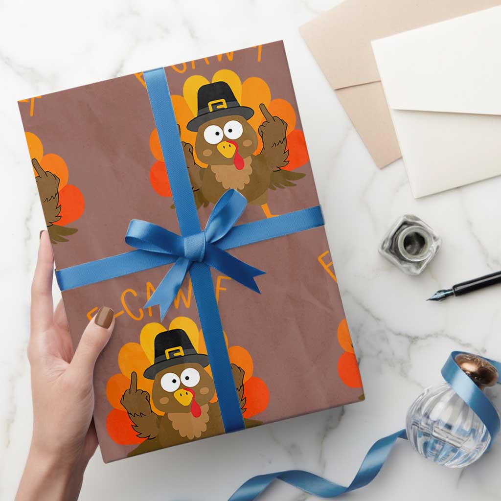 F-Caw-F Funny Turkey Wrapping Paper Roll Happy Thanksgiving Day Family Dinner TS10 Mocha Print Your Wear
